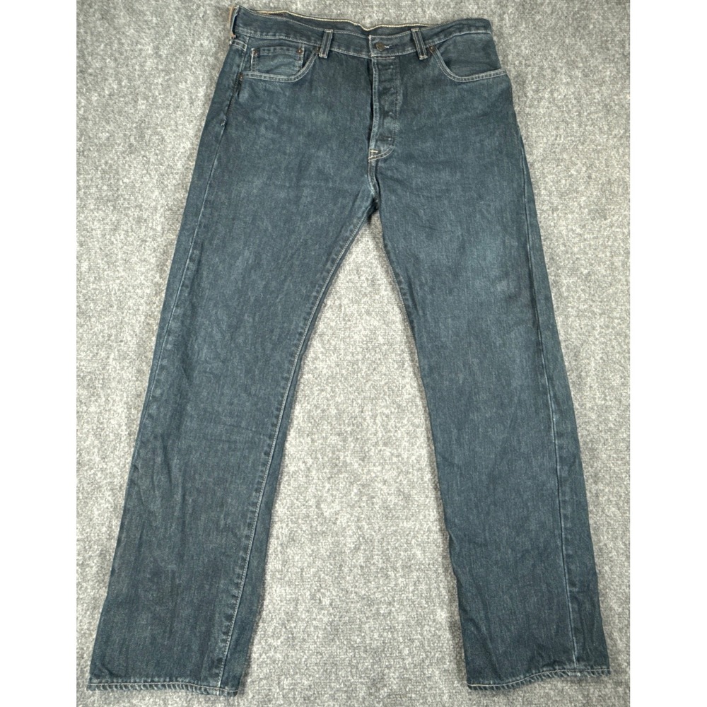 Levis 501 Original Fit Jeans Mens 35x30 Dark Wash Indigo Blue Button Fly Denim